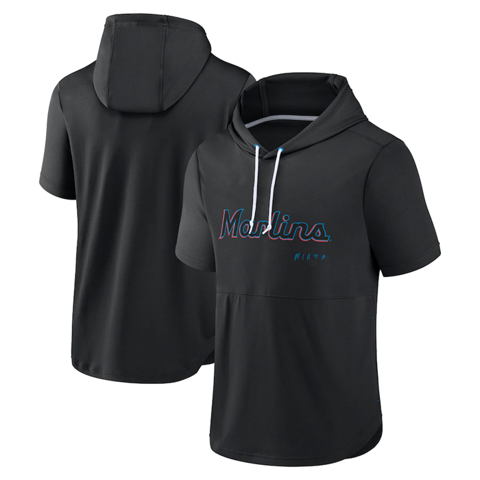 Men's Miami Marlins Black Sideline Training Hooded Performance T-Shirt